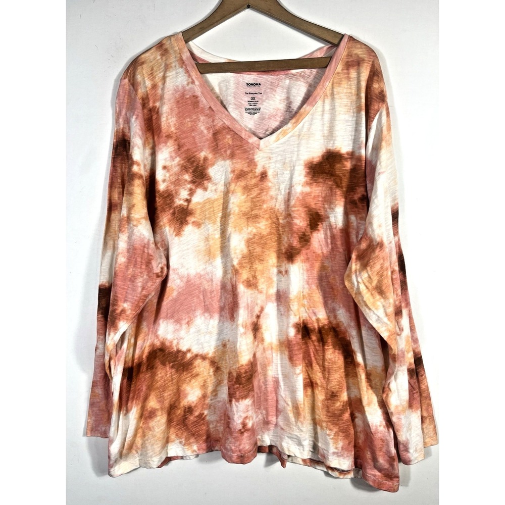 Sonoma The Everyday Tee Top Size 3X Tie Dye Print V Neck Knit Casual Everyday